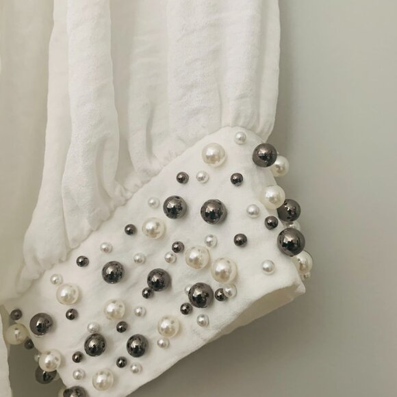 Esqualo White Blouse 3/4 sleeves with pearl details Size US 12 - Picture 5 of 8